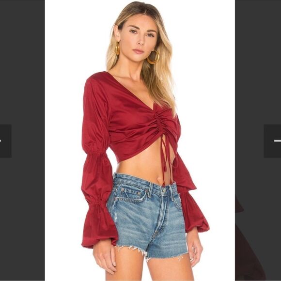 Tularosa Ava Cinched Long Sleeve Crop Top in Wine Size Small - Picture 1 of 9